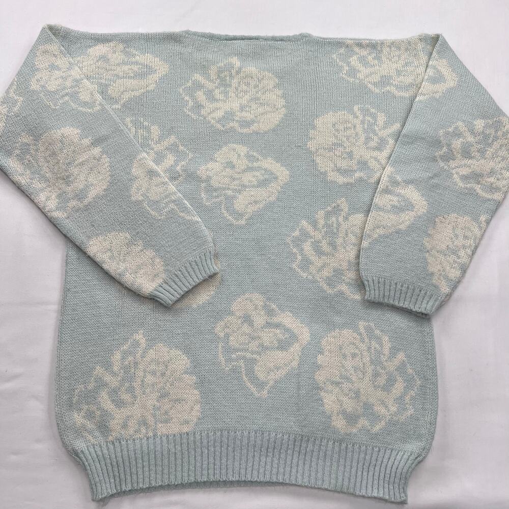 New Expressions Vintage Blue Floral Acrylic Knit Sweater women's size Small - Picture 4 of 4